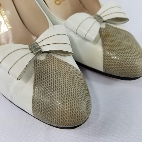Salvatore Ferragamo Heel White Snakeskin Size 7.5B - Picture 8 of 8